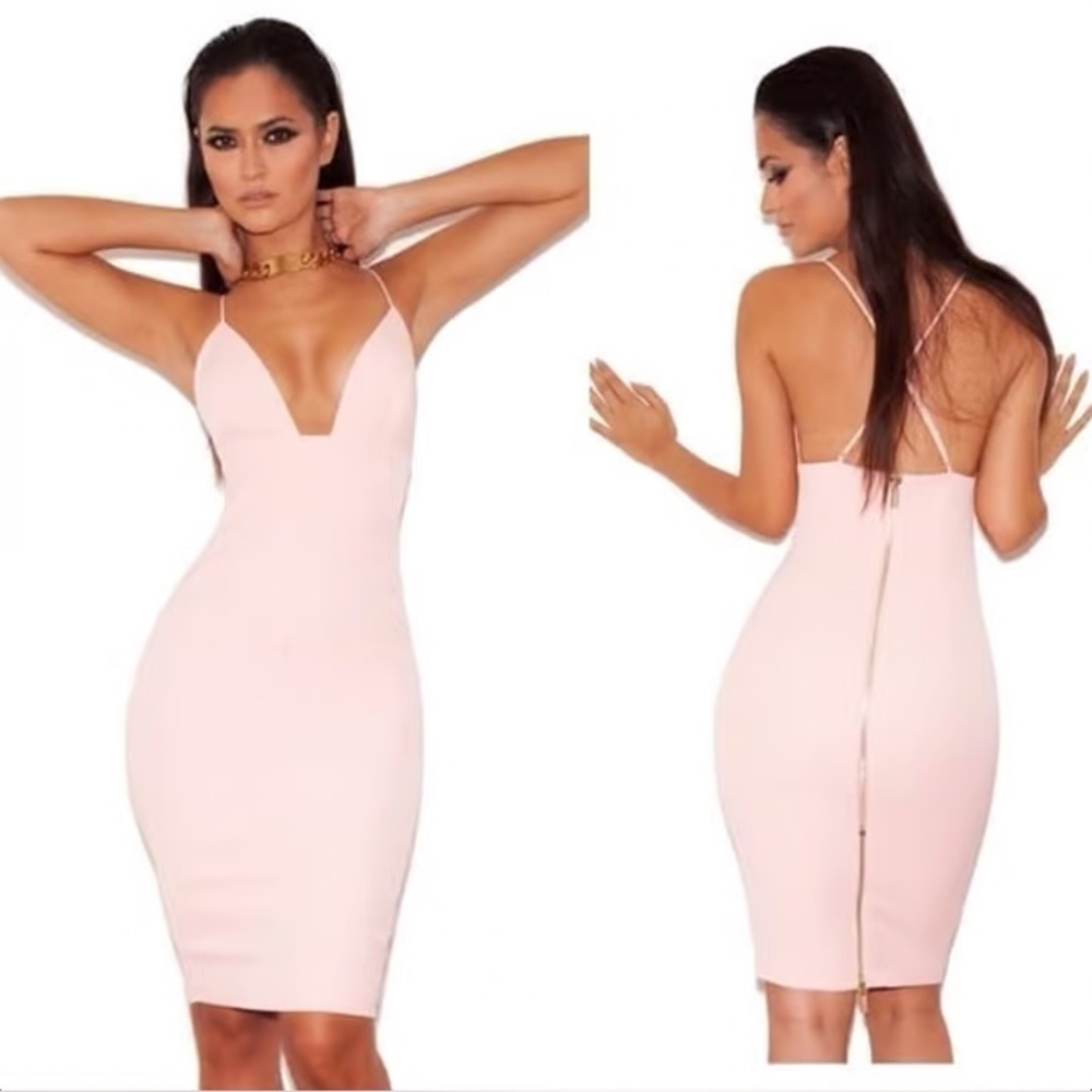 House of CB Blush Pink Loren Blush Bralette Midi Bodycon Dress
